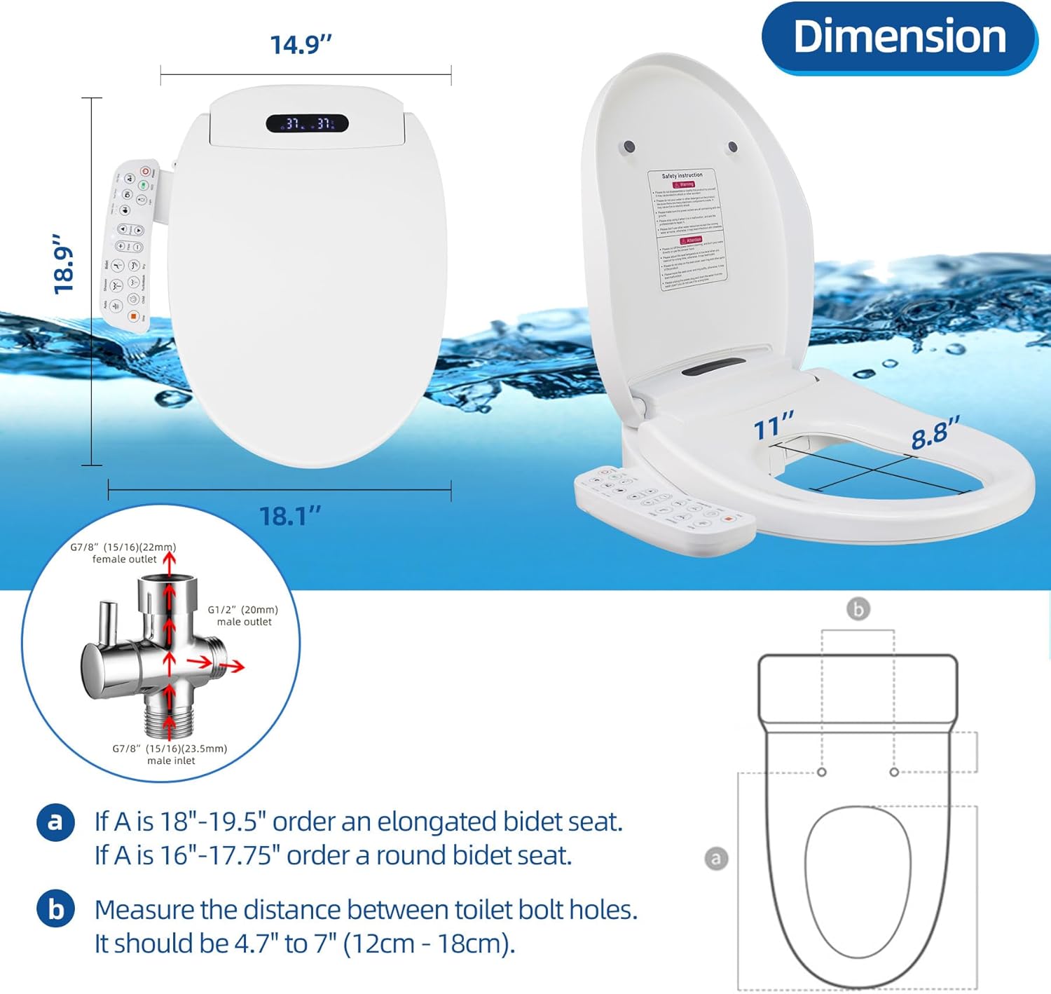 Bidet Toilet Seat Round, Smart Heated Toilet Seat with Unlimited Warm Water, Vortex Wash, Electronic Heated, Warm Air Dryer, Rear and Front Wash, LED Light, White