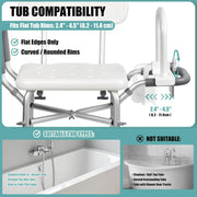Shower chair fits flat bathtub rims from 2.4 to 4.5 inches wide