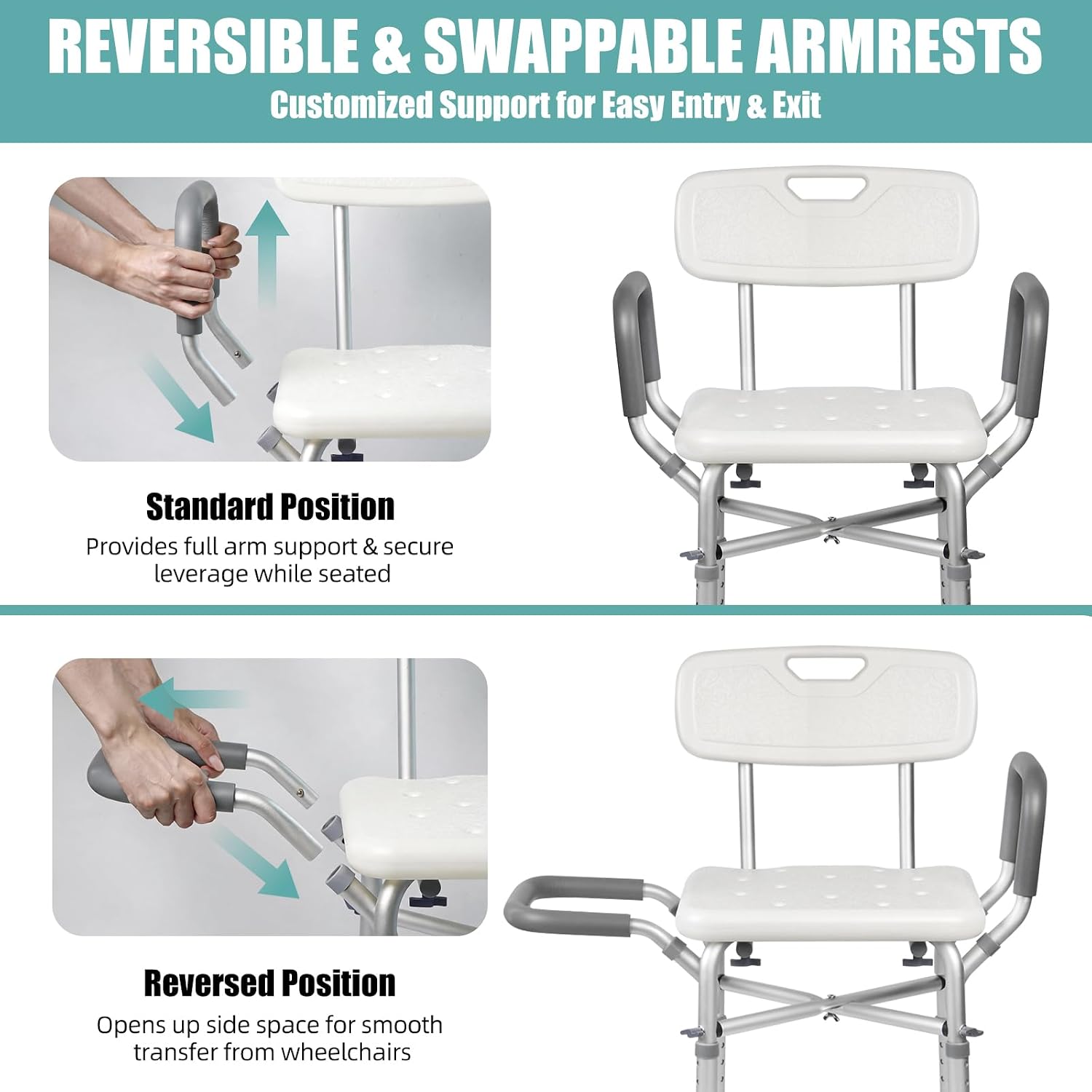 Shower chair seat and armrest detail