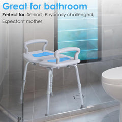 Extra Wide 23-Inch Adjustable Shower Stool with Arms, Cutout Seat, 350lbs Capacity