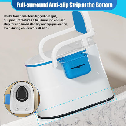 Bedside Commode Toilet for Elderly, Portable Toilet for Adults with Full-Surround Anti-Slip, Armrests, PU Leather Seat, Double Layer Odor Sealed, Bedside Commode Chair for Toilet with Arms, Blue