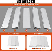 Adjustable height ramp panels with labeled rise levels on a gray background