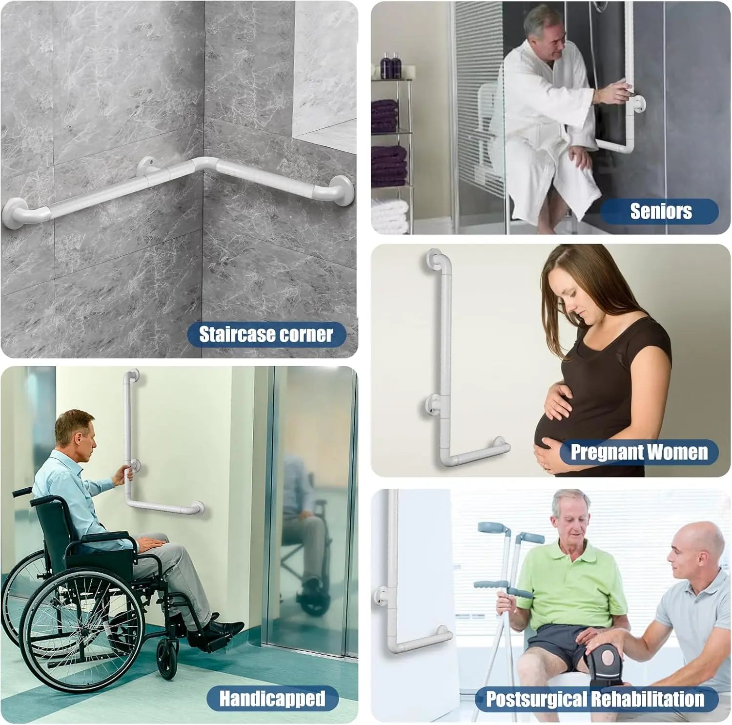 17.5x29 Inch L-Shaped Heavy Duty Non-Slip Wall Mount Grab Bar