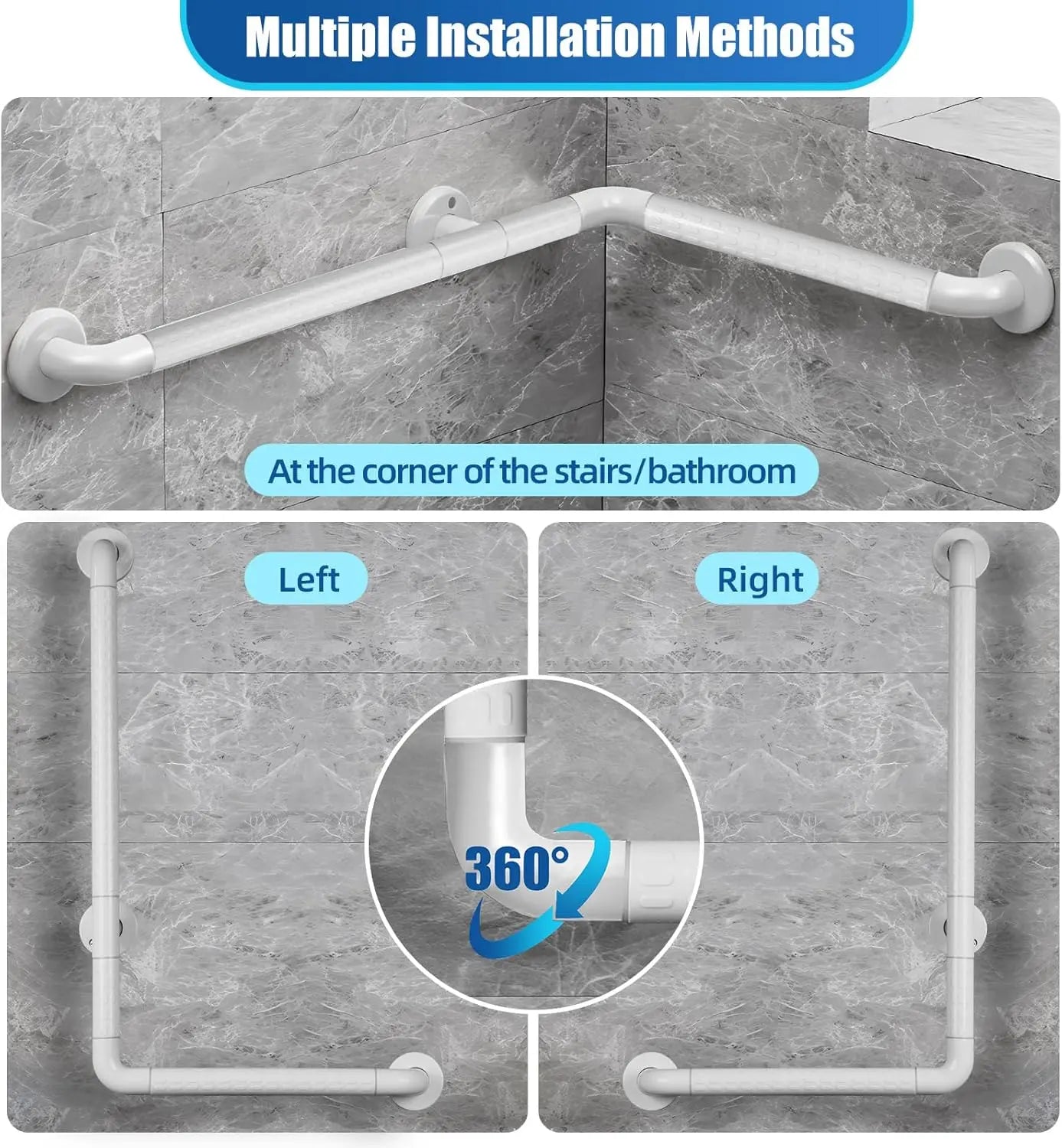 17.5x29 Inch L-Shaped Heavy Duty Non-Slip Wall Mount Grab Bar