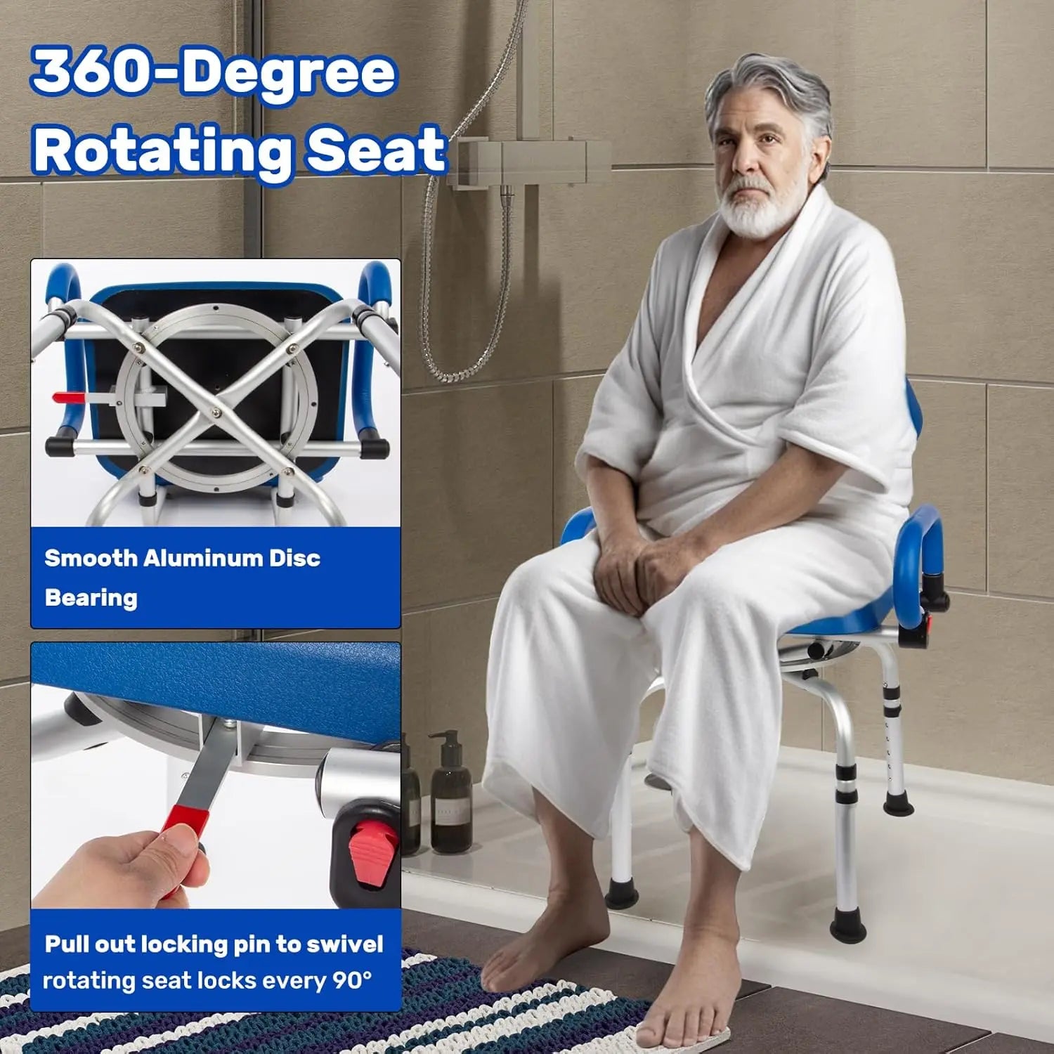 Non-Slip 360° Swivel Shower Chair with Hole And Arms