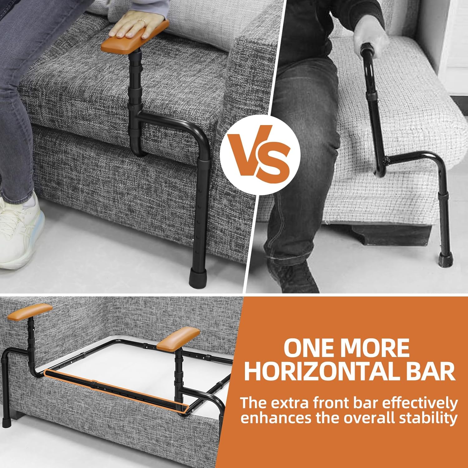 Adjustable Sofa Standing Assist Rails, Thickened Metal Frame Couch Stand Assist, Reinforced Stability & Durability