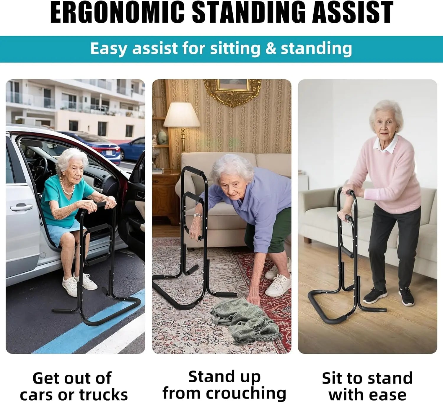 Portable Black Aluminium Stand Up Lift Assist from Floor with Anti-Slip Protector