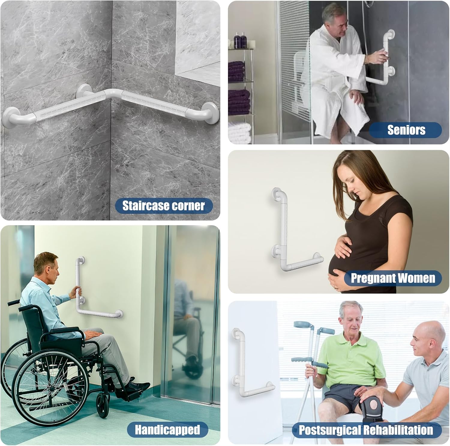 15x23 Inch L-Shaped Heavy Duty Non-Slip Wall Mount Handicap Grab Bar