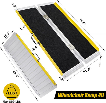 Portable Wheelchair Ramp 4FT, 48.6" L x 31.5" W Folding Wheelchair Ramps, 800 LBS Capacity Handicap Ramp with Non-Slip Surface, Wheelchair Ramps for Home, Steps, Stairs, Doorways, Curbs