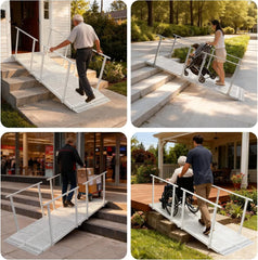 Foldable Heavy Duty Wheelchair Ramp with Handrails