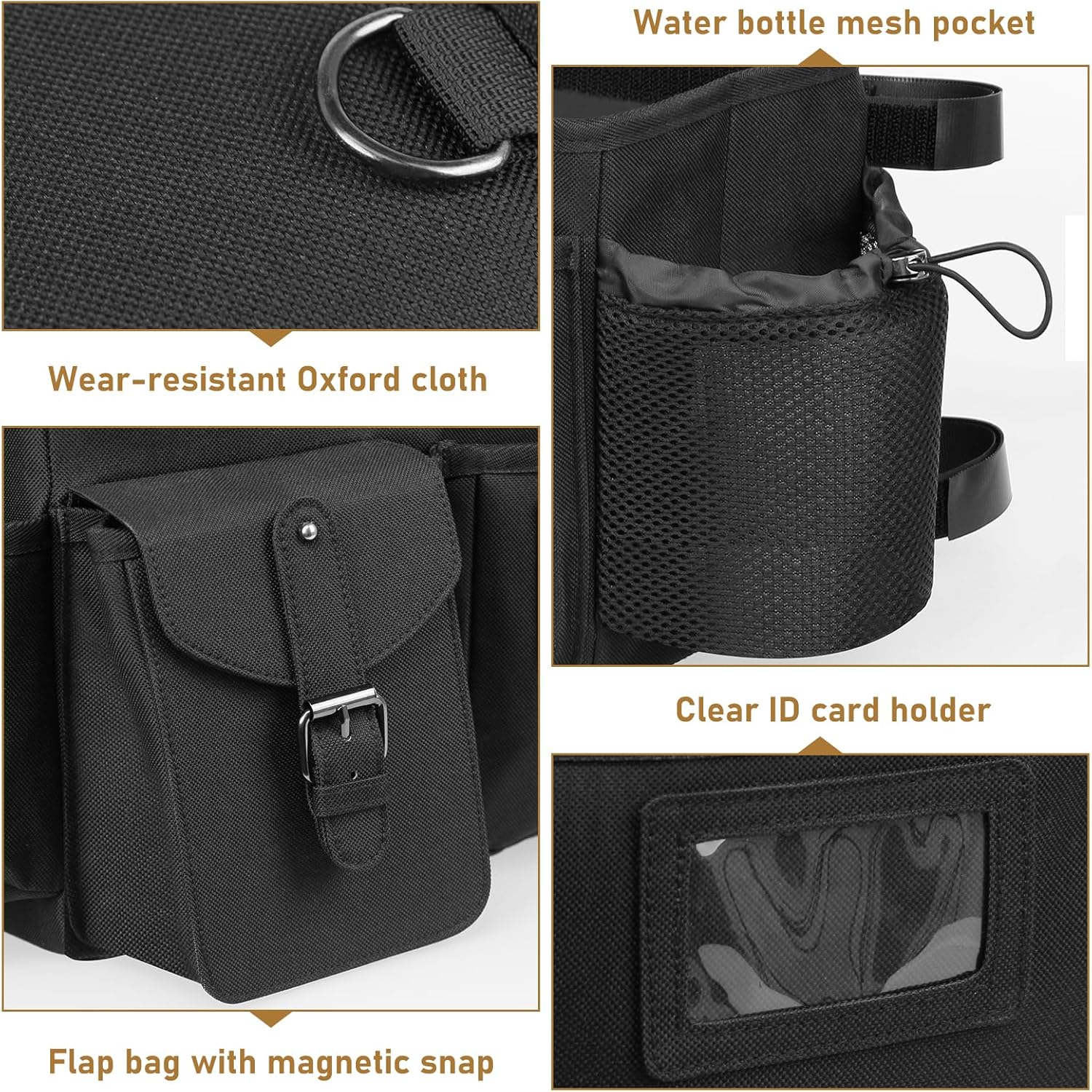 Walker Pouch for Folding Walker - 16"L x 8.5"W x 8"H Thickened Oxford Walker Basket for Stand Up Walker, Durable Walker Bag with Cup Holder for Walker, with Multifunctional Storage Pocket, Black