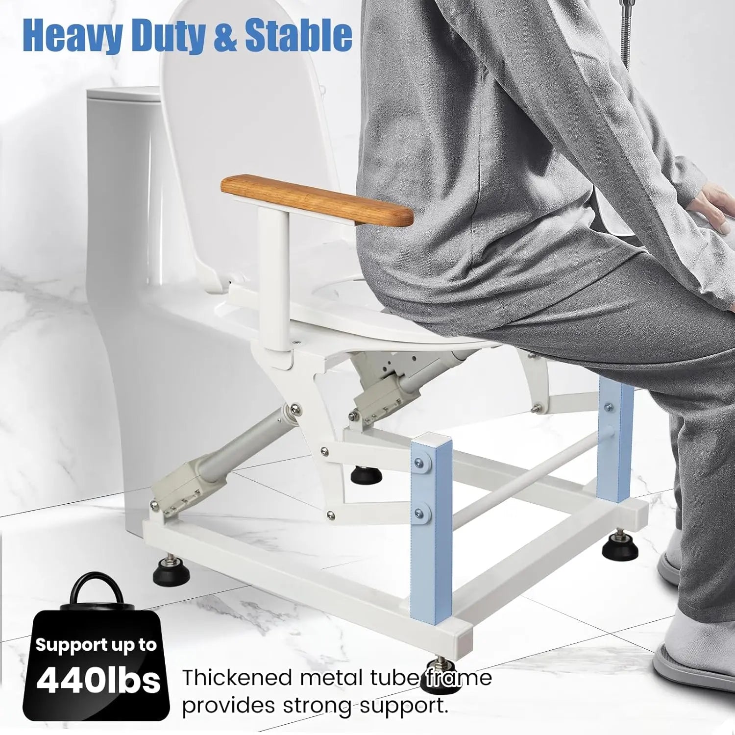 Single-Motor Electric Sit to Stand Lift Toilet Seat with Wooden Arms