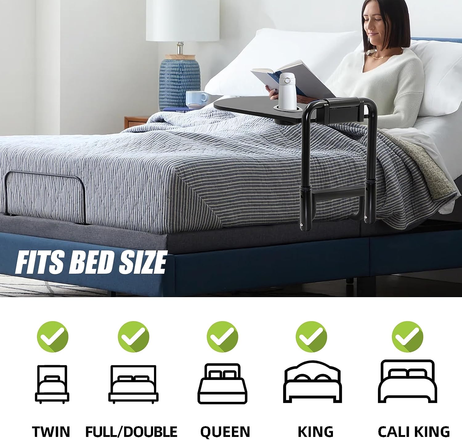 Adjustable Bed Rails for Seniors with Foldable Table