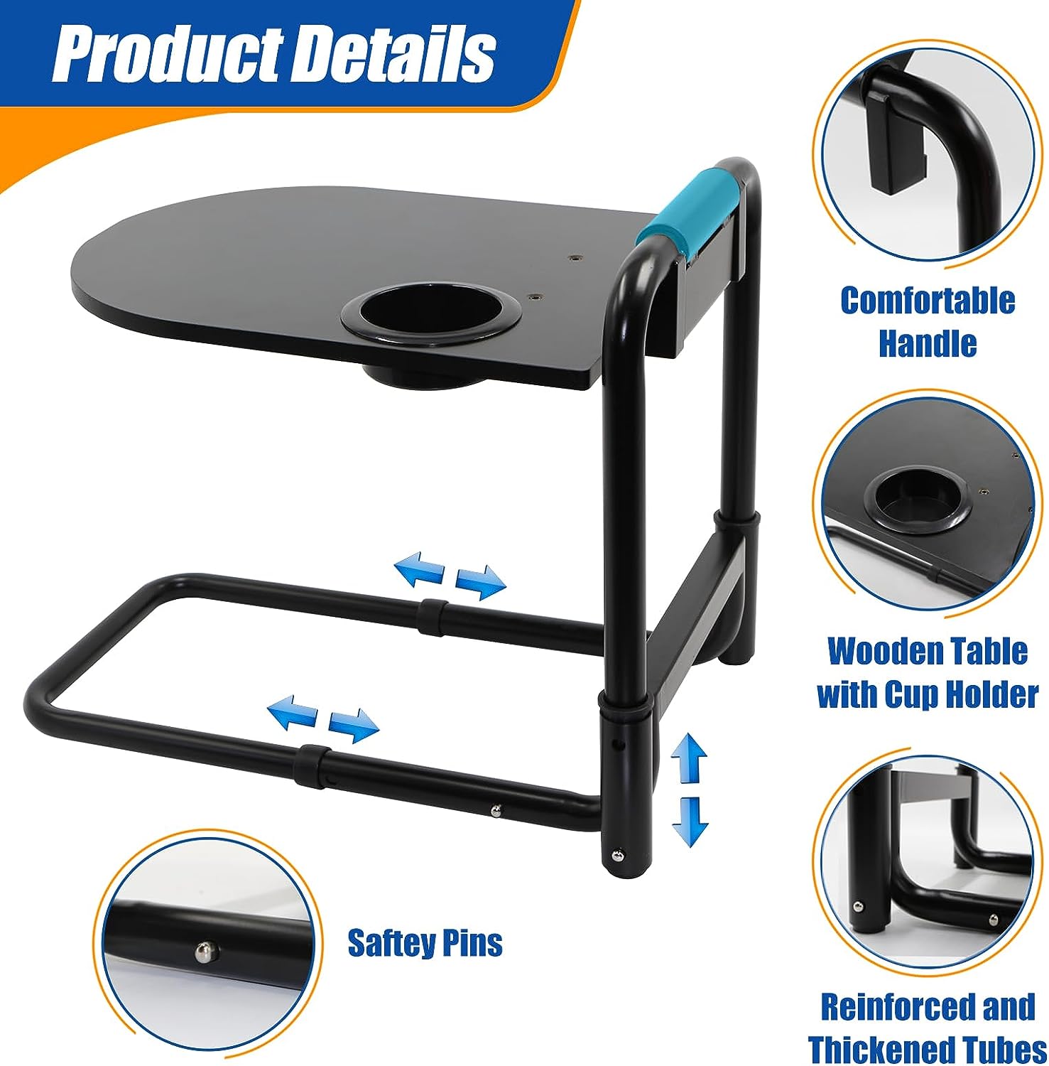Adjustable Bed Rails for Seniors with Foldable Table