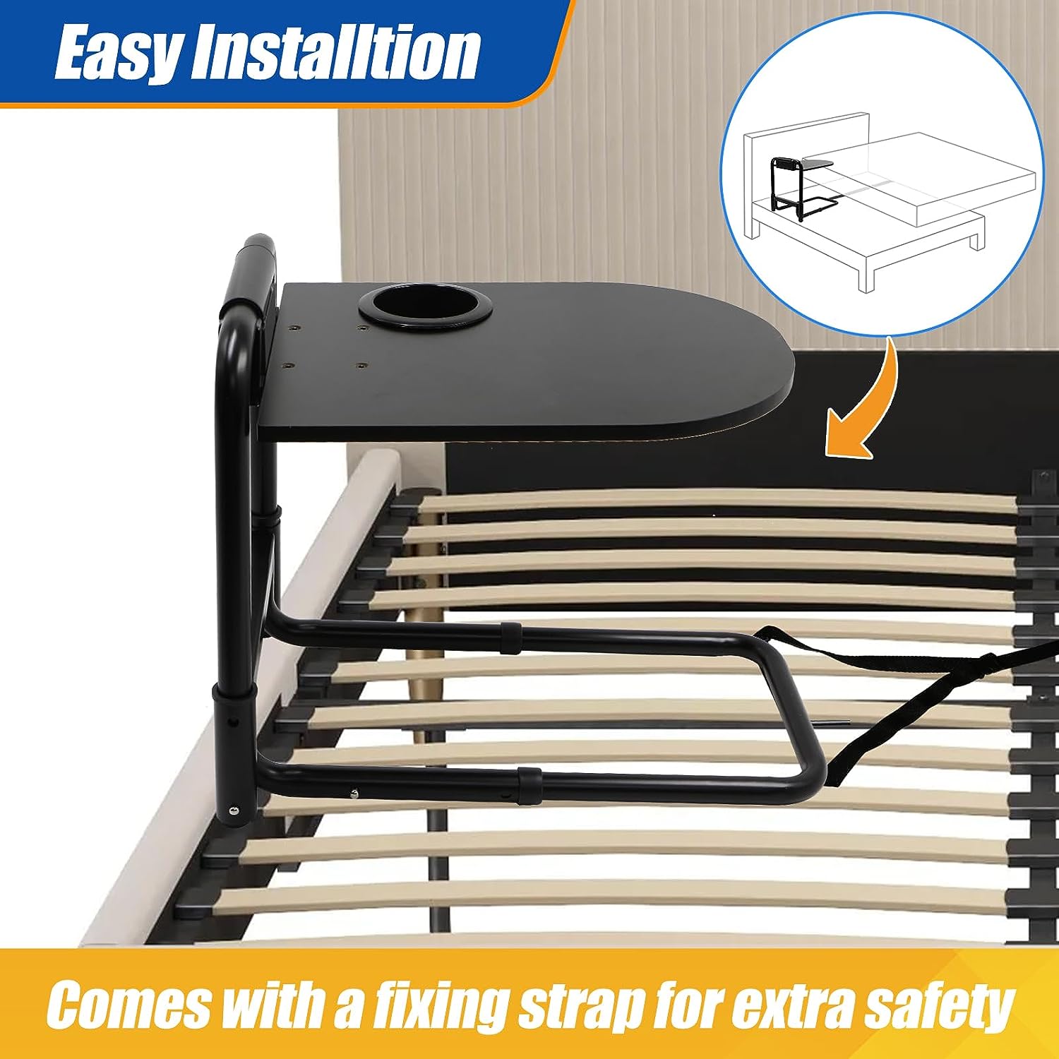 Adjustable Bed Rails for Seniors with Foldable Table