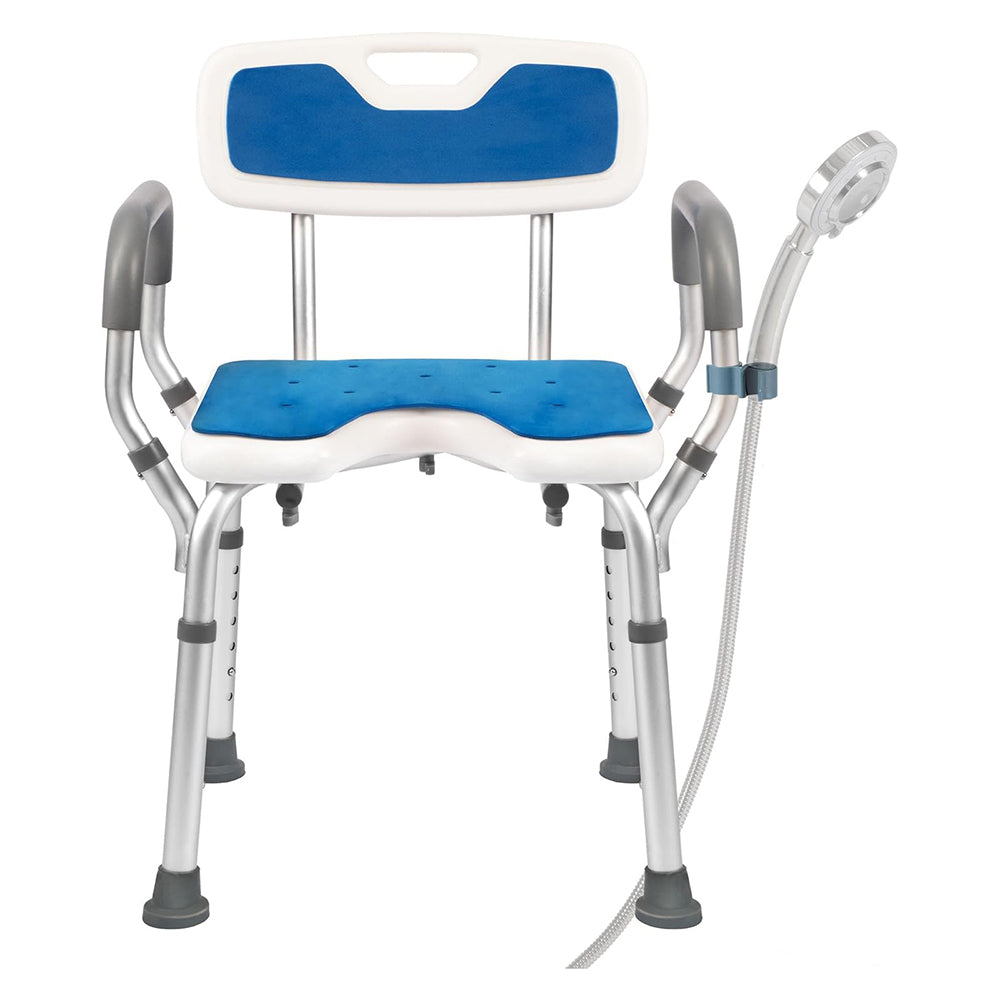 Bathroom Shower Chair with Arms and Back, Heavy Duty 330lbs with Cutout Seat & Cold-Proof Pads for Inside Shower