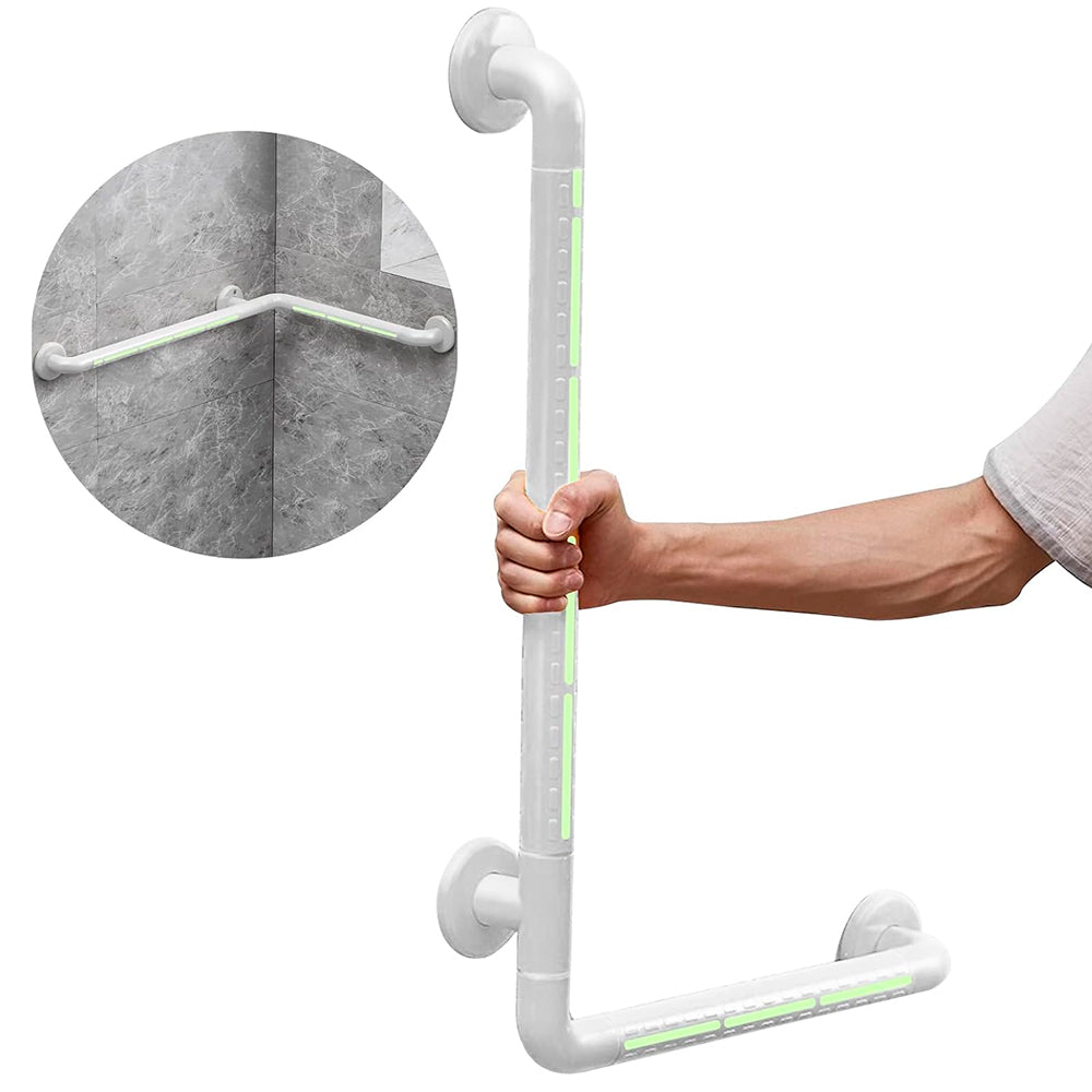 L Shaped Grab Bar for Wall, 16x28 Inch Angled Grab Bar with Luminous Strips and Luminous Rings, Handicap Grab Bar for Shower, Non-Slip Toilet Safety Rail, 660lbs, White