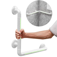 L Shaped Grab Bar for Wall, 16x16 Inch Angled Grab Bar with Luminous Strips and Luminous Rings, Handicap Grab Bar for Shower, Non-Slip Toilet Safety Rail, 660lbs, White