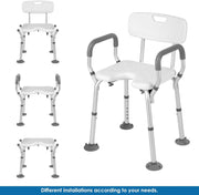 Heavy Duty Bathroom Shower Chair with Arms and Back & Wall-Mounted Grab Bar