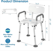 Heavy Duty Bathroom Shower Chair with Arms and Back & Wall-Mounted Grab Bar