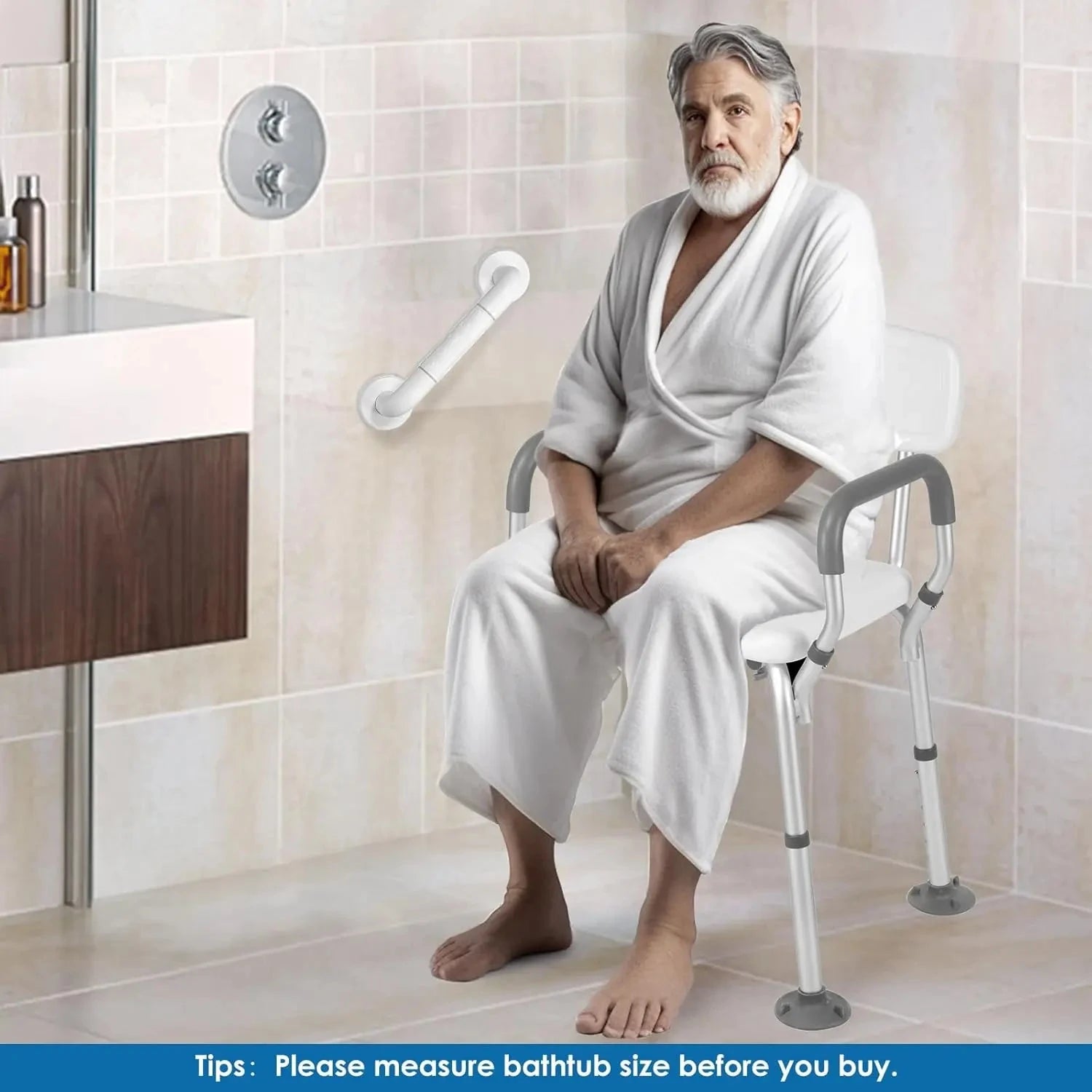 Heavy Duty Bathroom Shower Chair with Arms and Back