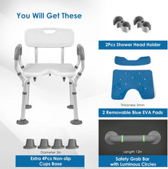 Heavy Duty Bathroom Shower Chair with Arms and Back