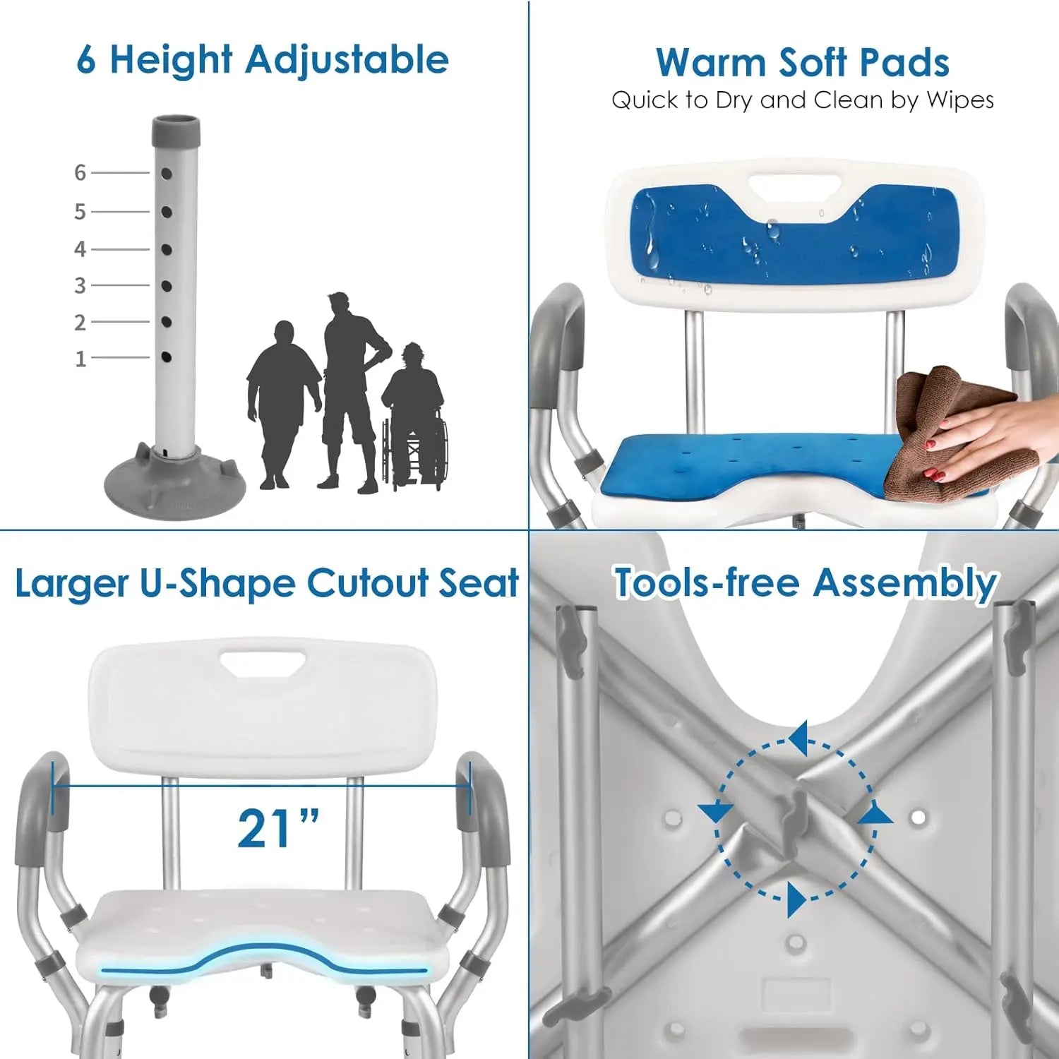 Heavy Duty Bathroom Shower Chair with Arms and Back