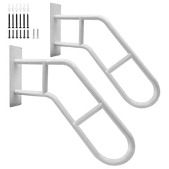 White wall mounted metal stair handrail for outdoor steps and porch