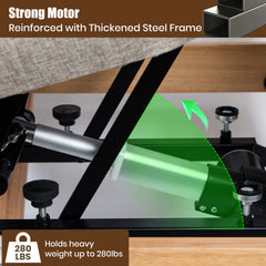 Reinforced power lift assist chair with thickened steel frame on a wooden surface, highlighting strength and durability.