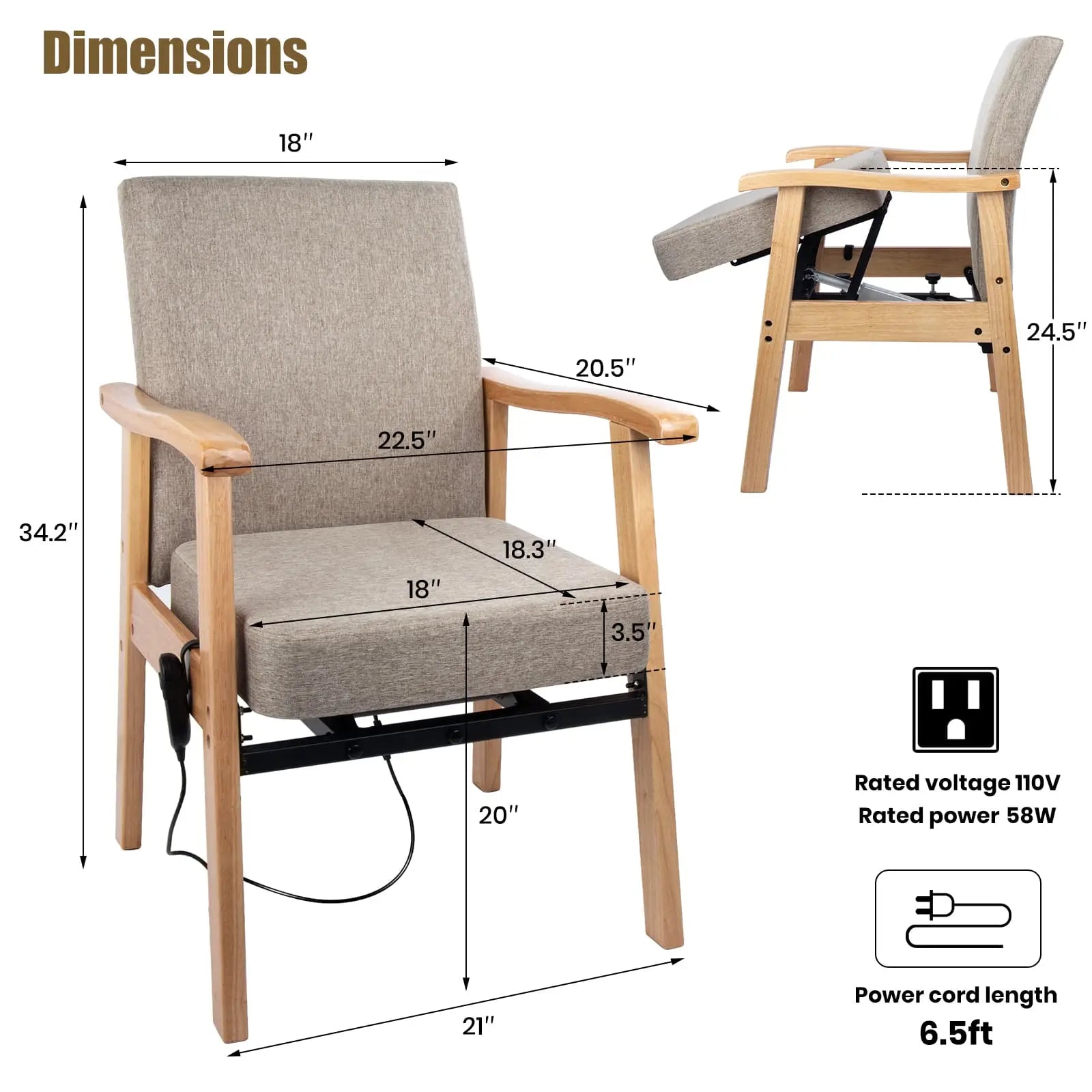 Wooden Power Extra Wide Heavy Duty Lift Chair for Seniors