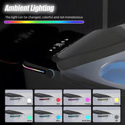 Smart toilet ambient lighting with selectable white, red, purple, yellow, green, blue and arctic blue colors