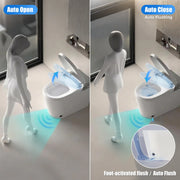 Smart toilet with automatic lid opening, automatic closing and foot-activated auto flush