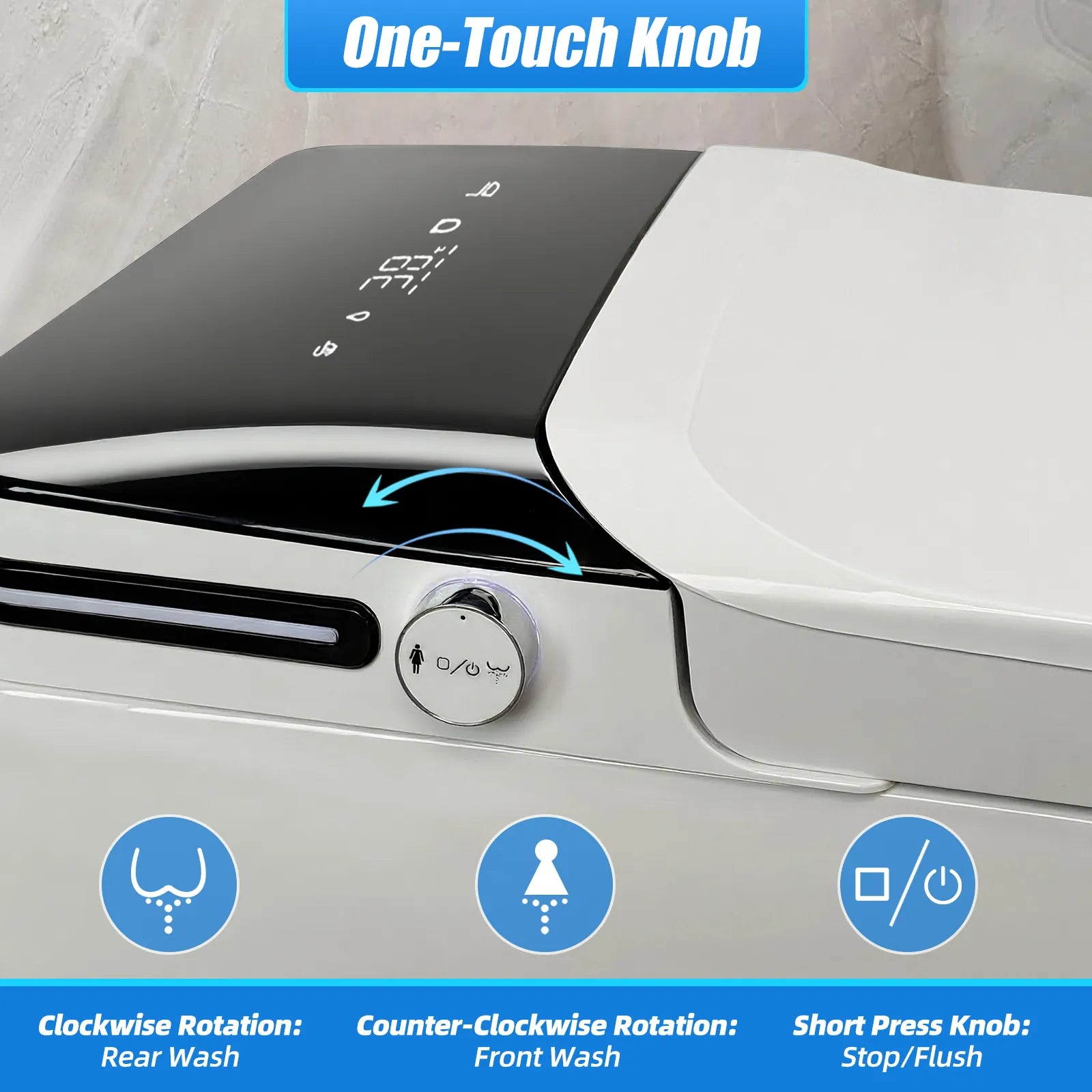 Smart toilet one-touch control knob for rear wash, front wash, stop and flush functions