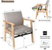 Wooden power lift assist chair dimensions with 23-inch back width, 22-inch seat width and 6-inch maximum lifting height
