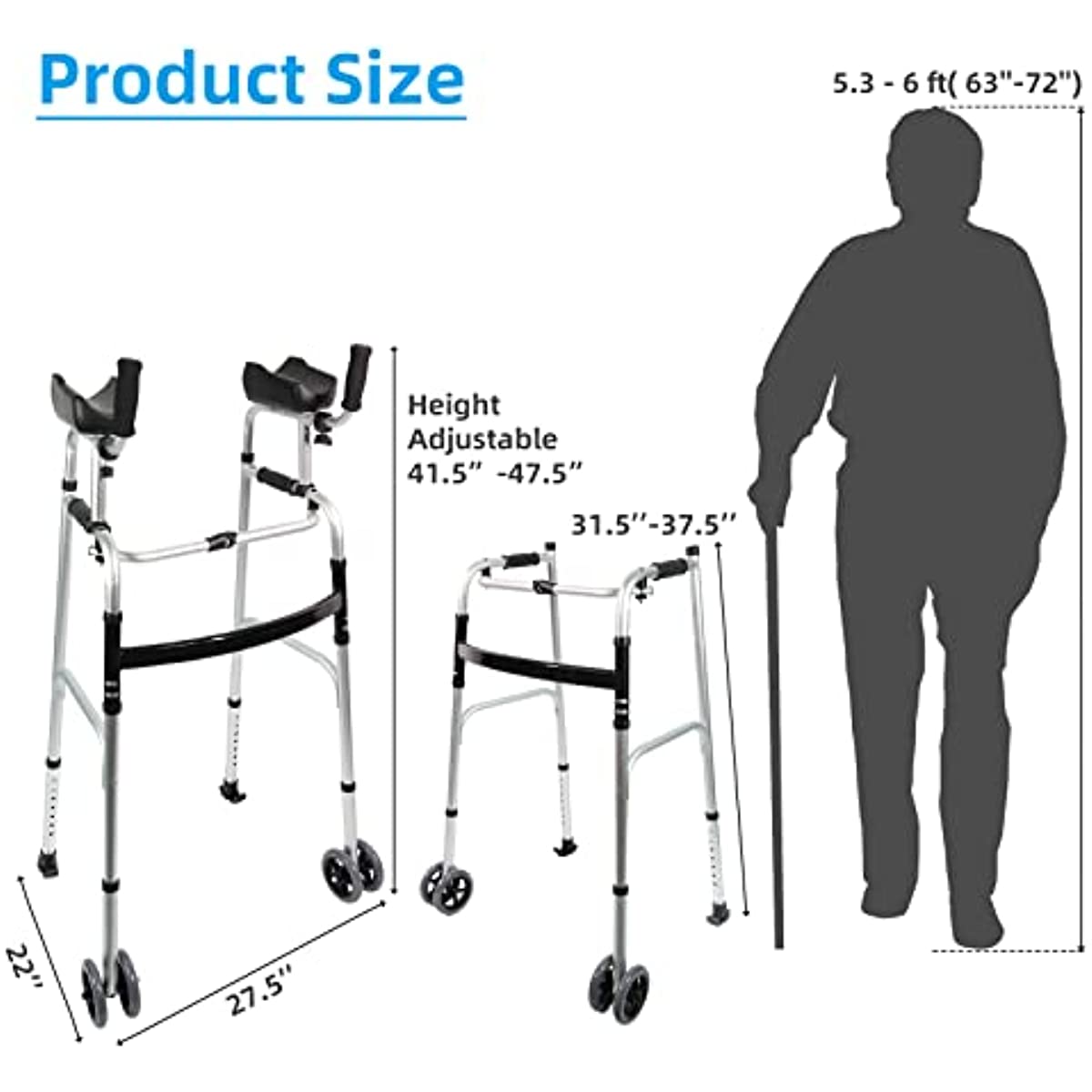 Foldable Stand Up Height Adjustable Aluminum Walker