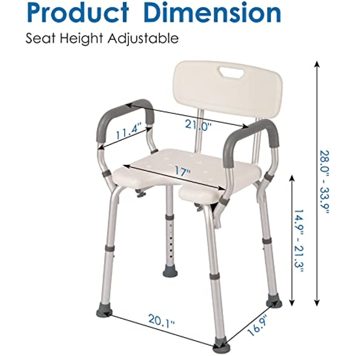 Height Adjustable Shower Chair, Cold-proof Pads, Weight Capacity 330lbs