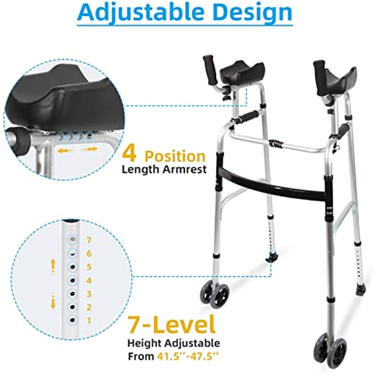 Foldable Stand Up Height Adjustable Aluminum Walker