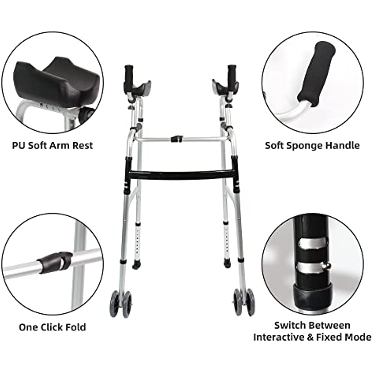 Foldable Stand Up Height Adjustable Aluminum Walker