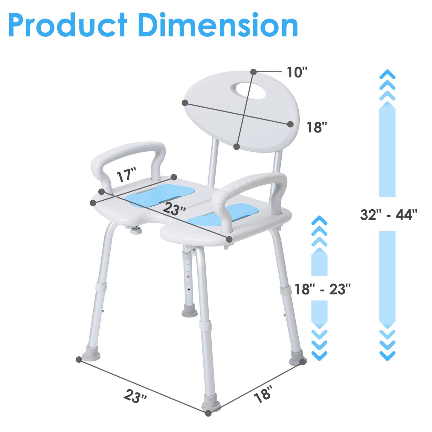 Widened Shower Seat, Height Adjustable, Heavy Duty 350lbs Weight Capacity