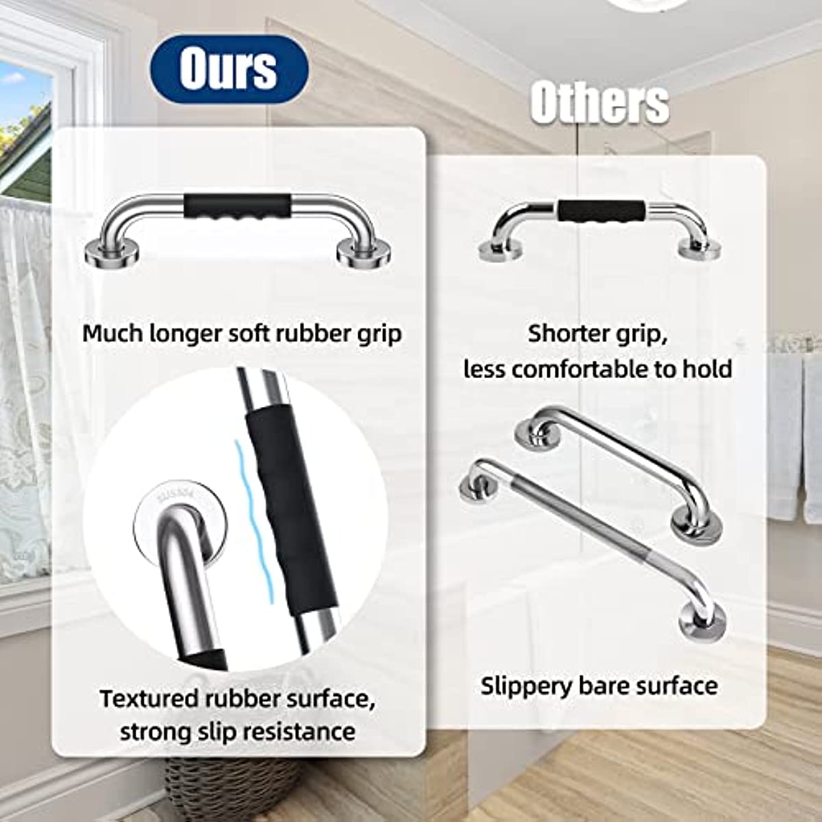 2 Pack 12 inch Anti Slip Bathroom Grab Bars for Elderly for Wall