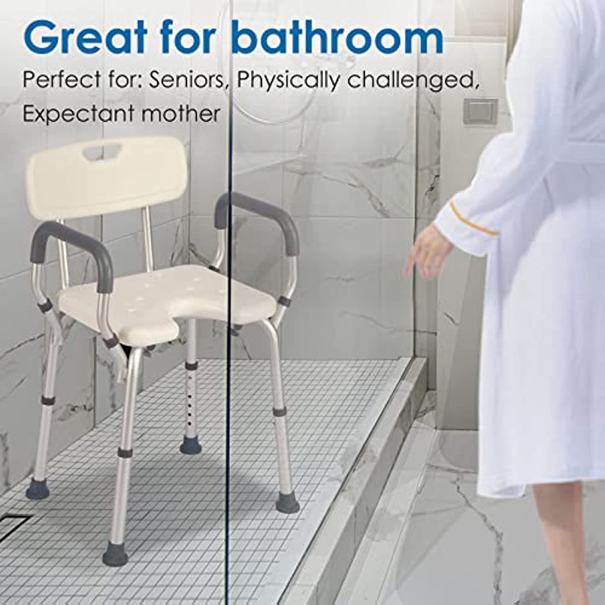 Height Adjustable Shower Chair, Cold-proof Pads, Weight Capacity 330lbs