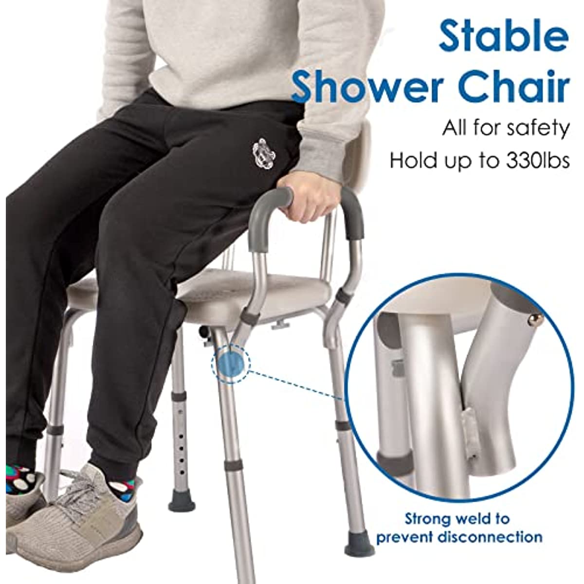 Height Adjustable Shower Chair, Cold-proof Pads, Weight Capacity 330lbs