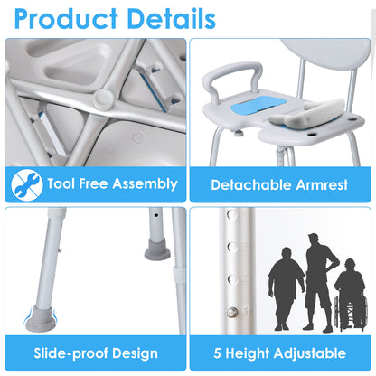 Widened Shower Seat, Height Adjustable, Heavy Duty 350lbs Weight Capacity