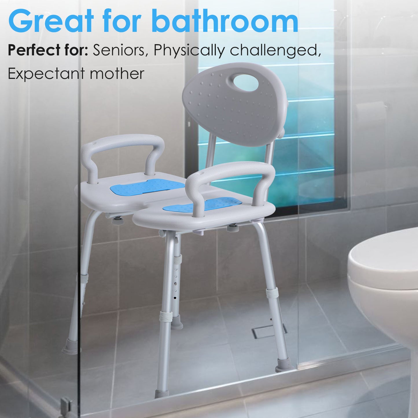 Widened Shower Seat, Height Adjustable, Heavy Duty 350lbs Weight Capacity